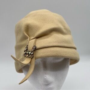 Vintage Betmar Muted Yellow Wool Felt Cloche Hat Rhinestone Accent